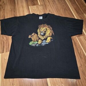 Y2k Graphic Shirt Mens 2XL Black Jerzees Safari Wildlife Big Cat Tee